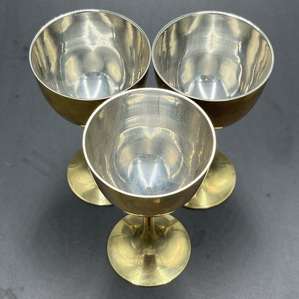 Vtg Brass Chalice Wine Goblet Cordial Drinking Cup Lot of 3 Medieval Renaissance - Picture 3 of 11
